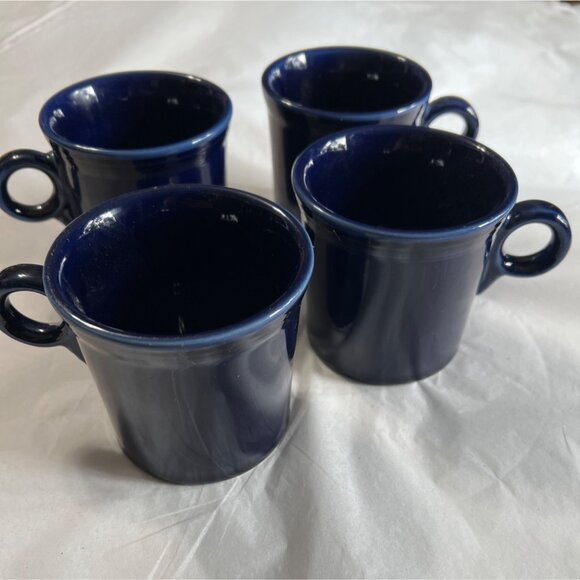 Set Of 4 HLC Fiesta Coffee Cups With Round Handles Cobalt Blue Made In USA - Picture 2 of 5